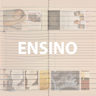 Clique aqui para conhecer (ou lembrar) e curtir um pouco da experiência de Joaquim Assis com estudantes, no Brasil e fora dele.
Descrevemos para você: Sob fundo esmaecido de folha de caderno com imagens de Joaquim dando aulas, cartazes de oficinas, de filmes produzidos em cursos, está escrita em letras brancas a palavra "ENSINO".